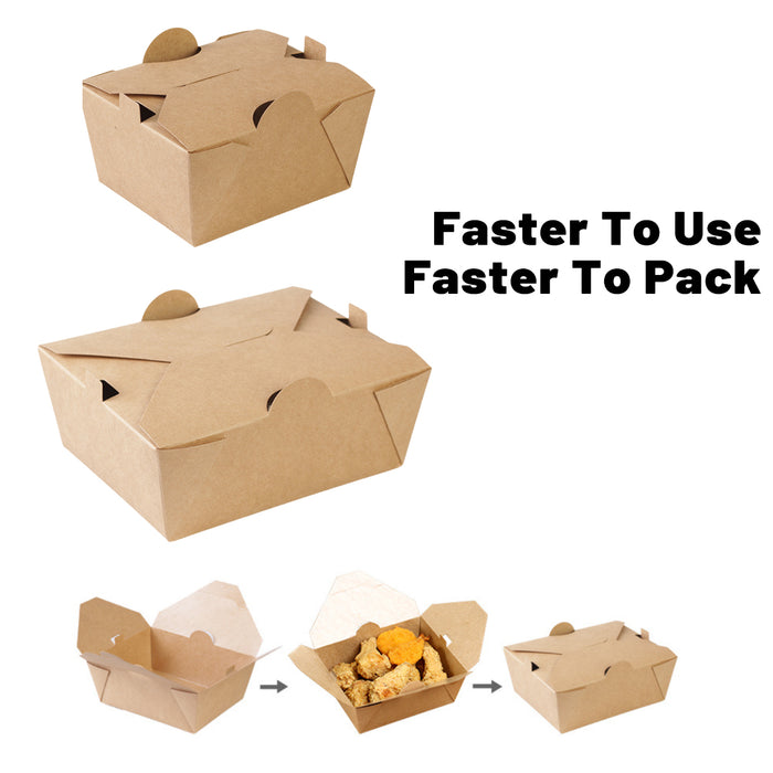 50PCS Disposable Kraft Paper Food Boxes, PE-Coated, Leak-Resistant, 750ml/1400ml