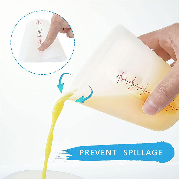 3 Pcs Silicone Measuring Cups White Double Scale 125ml 250ml 500ml