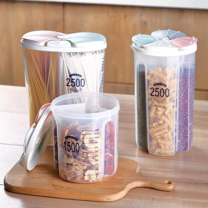 Transparent Kitchen Storage Box with Dividers and Scale Lid