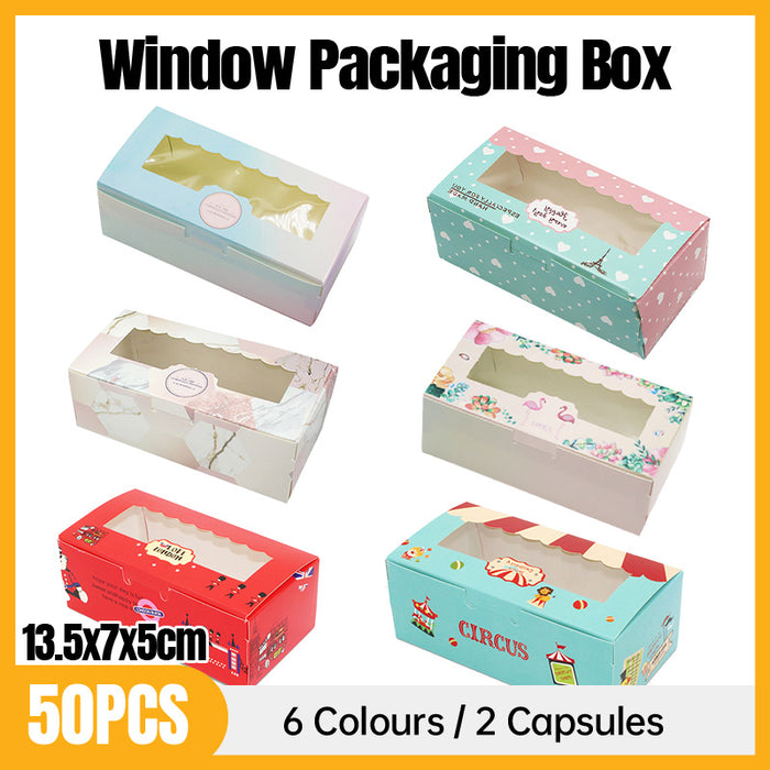 50 Pcs Window Cake Packaging Boxes Food-Grade Cardboard in 6 Styles