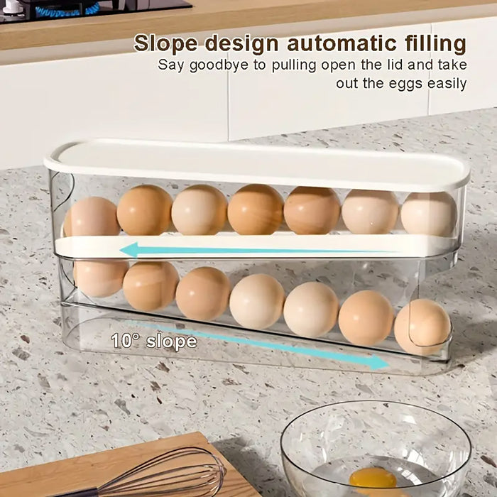 Sliding Egg Storage Box Automatic Rolling 14 Egg Holder