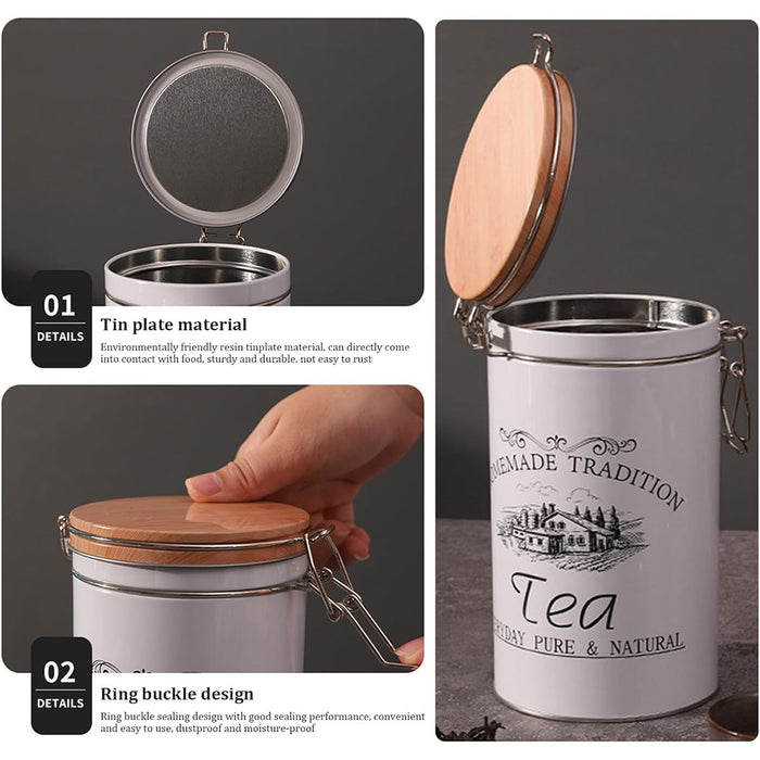 3PCS White Tinplate Coffee Tea Sugar Storage Jar Set