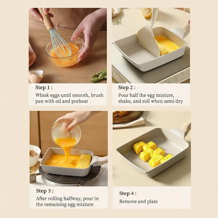 Japanese Tamagoyaki Pan Square Maifan Stone Non-Stick Breakfast Egg Pan 18x15cm