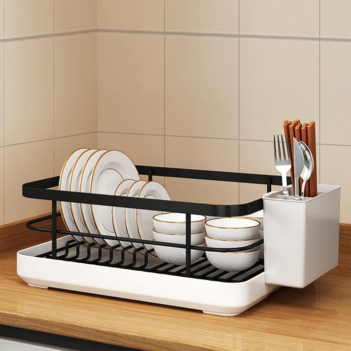 Kitchen Dish Drying Rack With Drainage Tube Tray Black