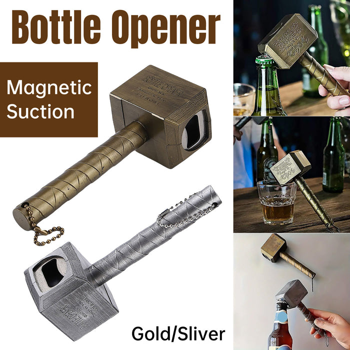 Thor Hammer Bottle Opener with Magnet Metal Bronze Silver