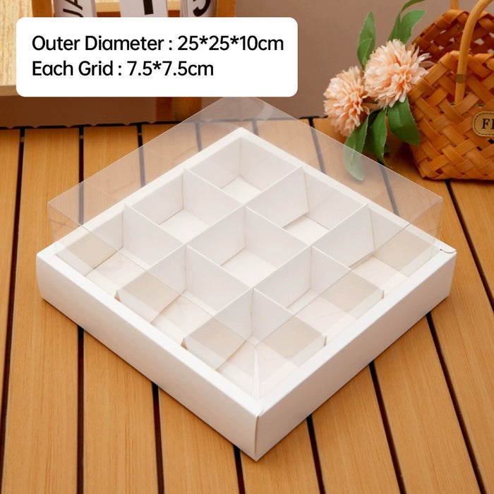 10 Pcs Nine-Grid Cake Box Transparent Lid Kraft Paper PET 25 x 25 x 10 cm