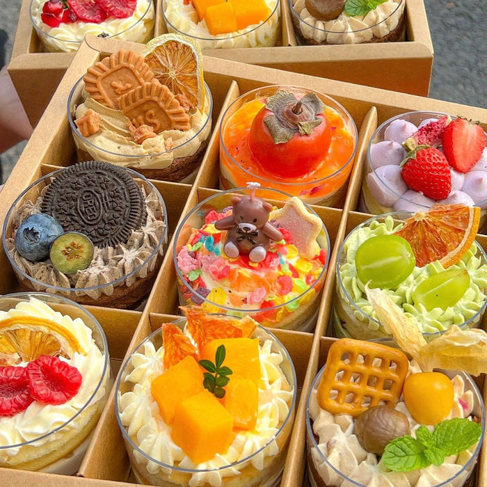 10 Pcs Nine-Grid Cake Box Transparent Lid Kraft Paper PET 25 x 25 x 10 cm
