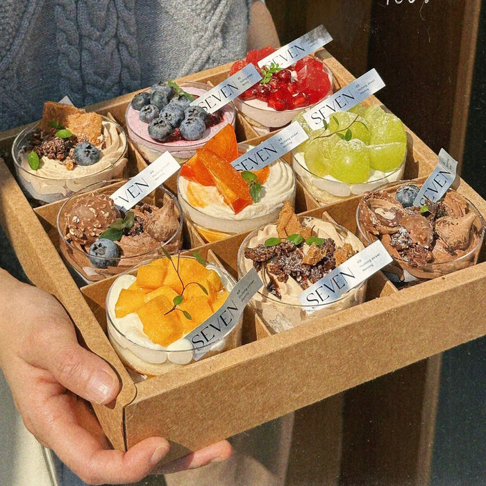 10 Pcs Nine-Grid Cake Box Transparent Lid Kraft Paper PET 25 x 25 x 10 cm