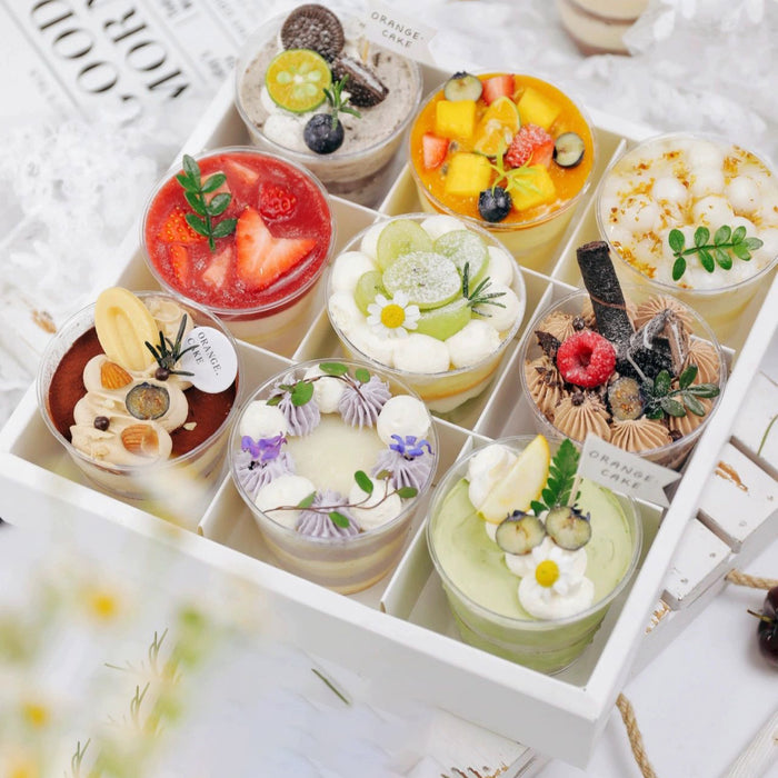 10 Pcs Nine-Grid Cake Box Transparent Lid Kraft Paper PET 25 x 25 x 10 cm