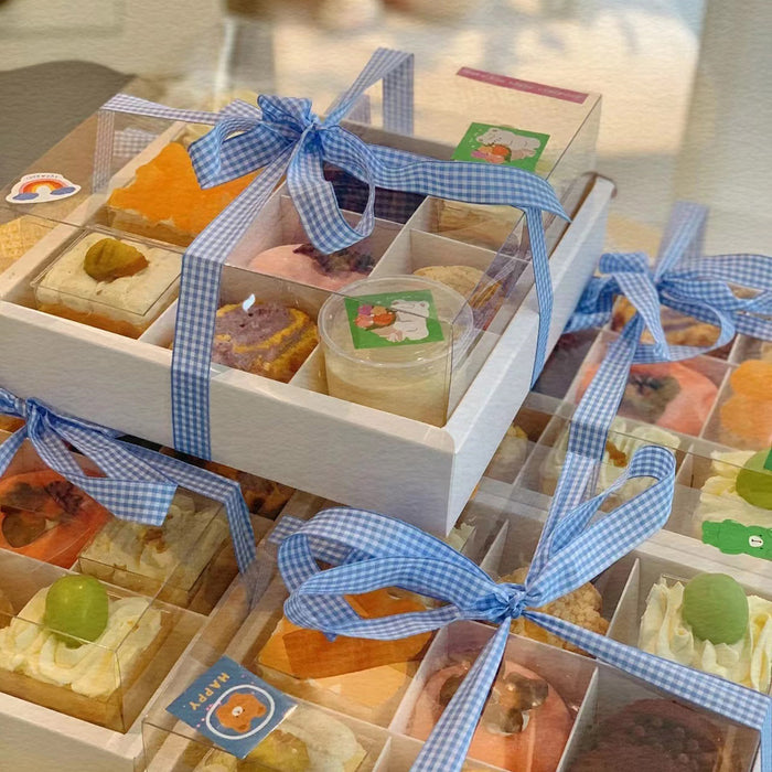 10 Pcs Nine-Grid Cake Box Transparent Lid Kraft Paper PET 25 x 25 x 10 cm