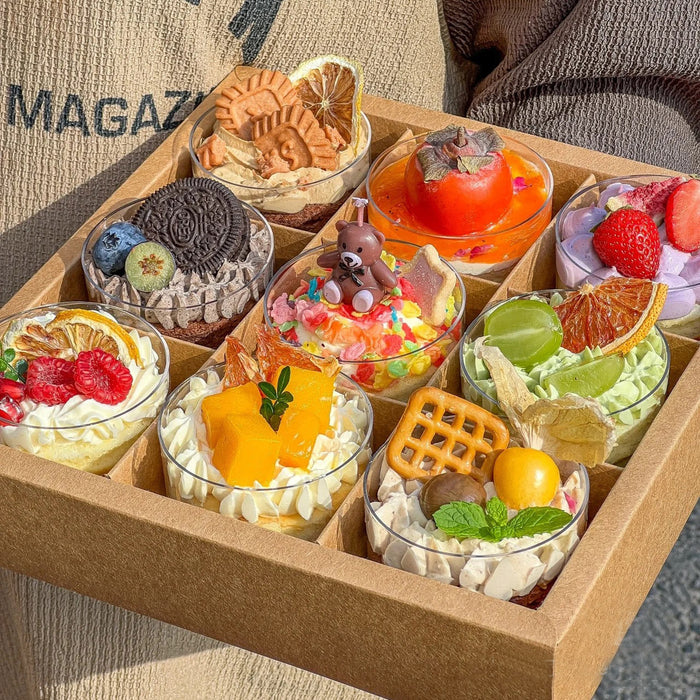 10 Pcs Nine-Grid Cake Box Transparent Lid Kraft Paper PET 25 x 25 x 10 cm