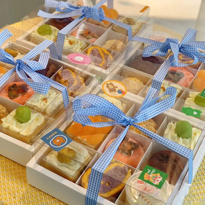 10 Pcs Nine-Grid Cake Box Transparent Lid Kraft Paper PET 25 x 25 x 10 cm