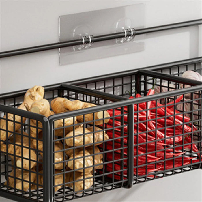 Wall Mount Iron Storage Rack 3-Grid with No-Drill Adhesive