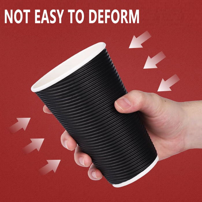 50 Sets Corrugated Paper Cups With White Lids 8oz 12oz 14oz 16oz