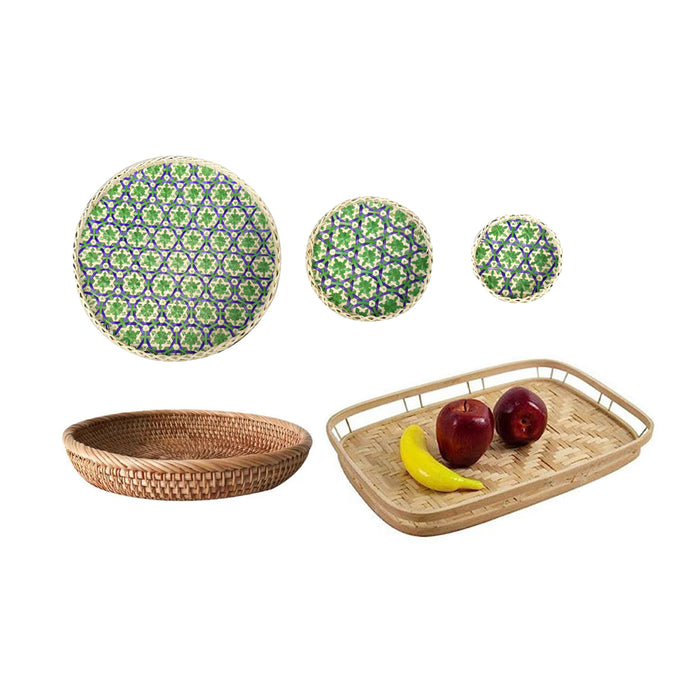 Natural Rattan Woven Pastry Tray Japanese Style Bread Basket Multiple Sizes
