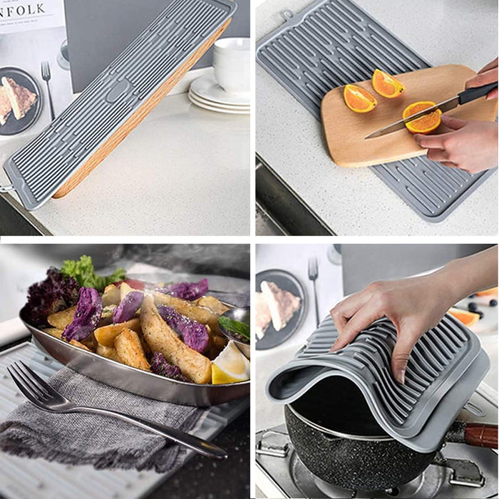 Silicone Drainage Mat Non-Slip Heat Resistant Kitchen Drying Pad 47x20cm