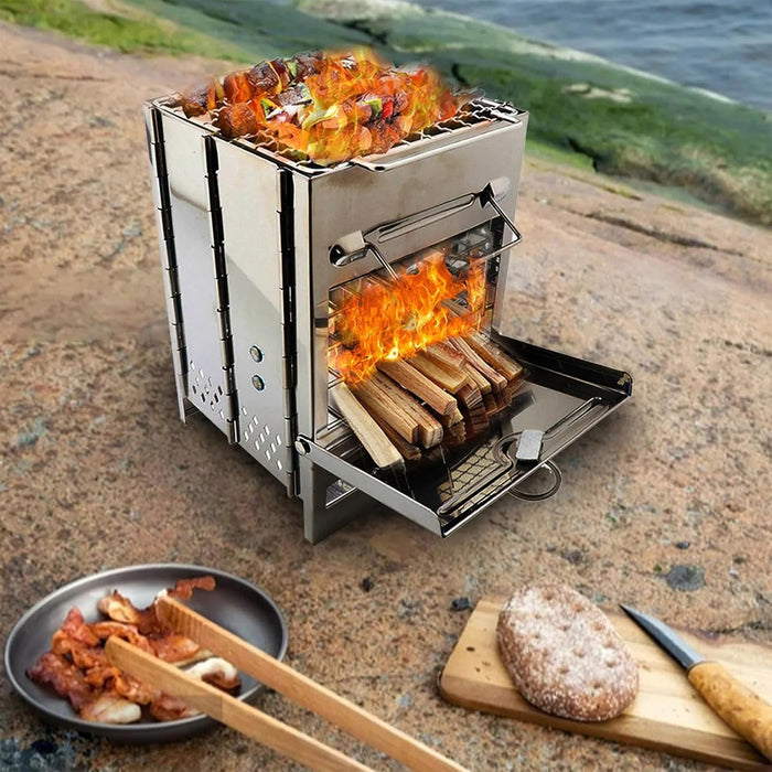 Foldable Stainless Steel BBQ Grill Multi-Fuel Camping Stove 14 x 14 x 21 cm