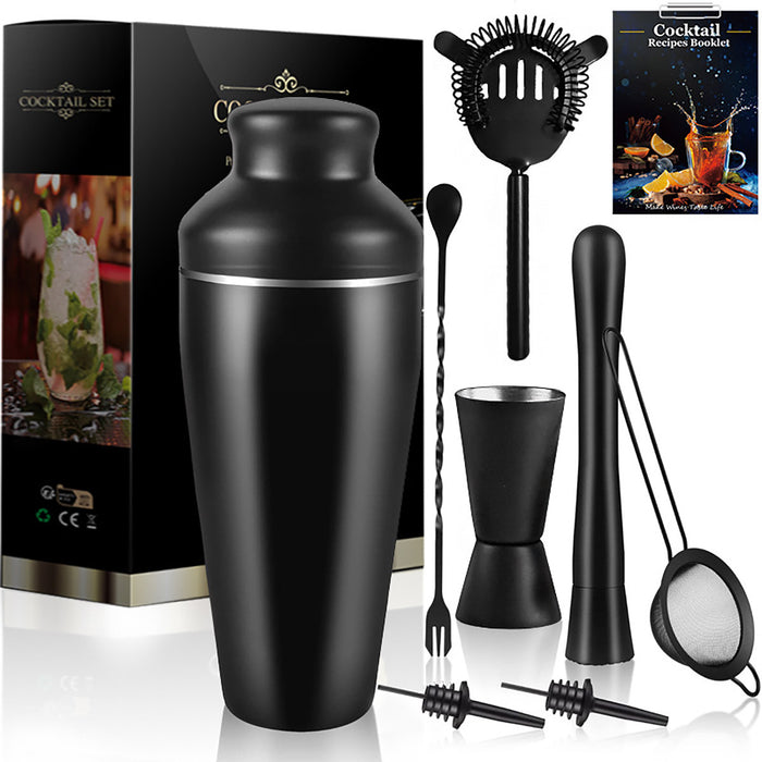 8 Piece Cocktail Shaker Set 700ML Stainless Steel Black