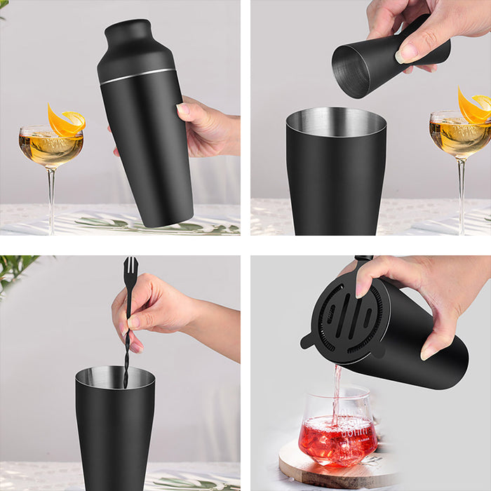 8 Piece Cocktail Shaker Set 700ML Stainless Steel Black