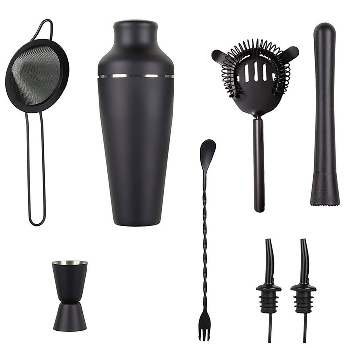 8 Piece Cocktail Shaker Set 700ML Stainless Steel Black