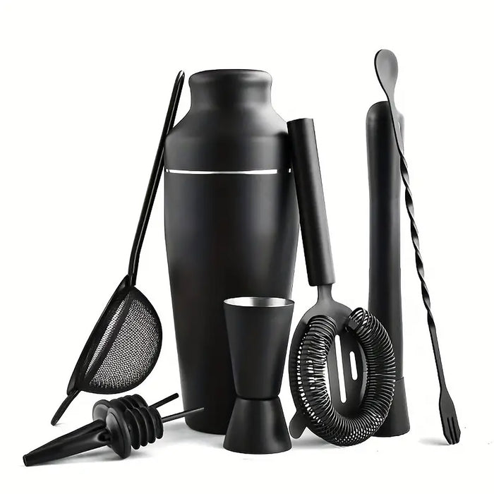 8 Piece Cocktail Shaker Set 700ML Stainless Steel Black