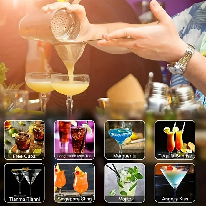 8 Piece Cocktail Shaker Set 700ML Stainless Steel Black