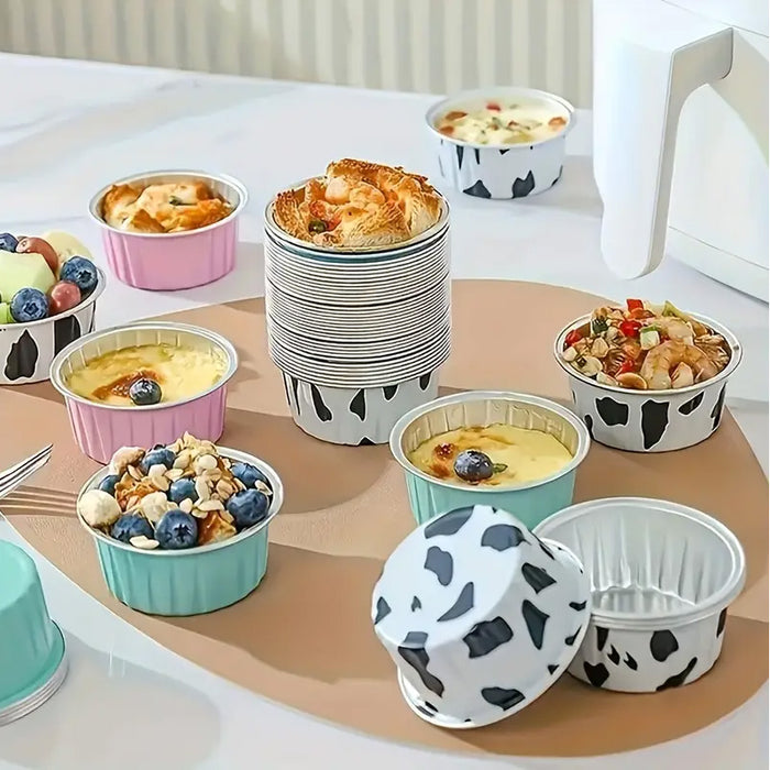 100 Pcs Aluminium Foil Pudding Cups with Lids 125 ml 8.7 cm Oven Safe