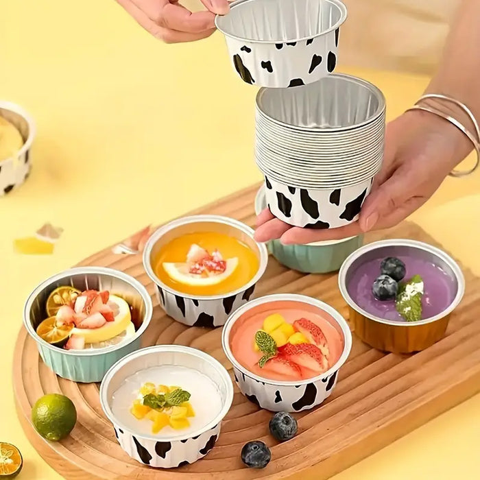 100 Pcs Aluminium Foil Pudding Cups with Lids 125 ml 8.7 cm Oven Safe