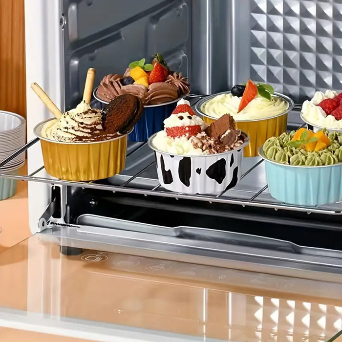 100 Pcs Aluminium Foil Pudding Cups with Lids 125 ml 8.7 cm Oven Safe