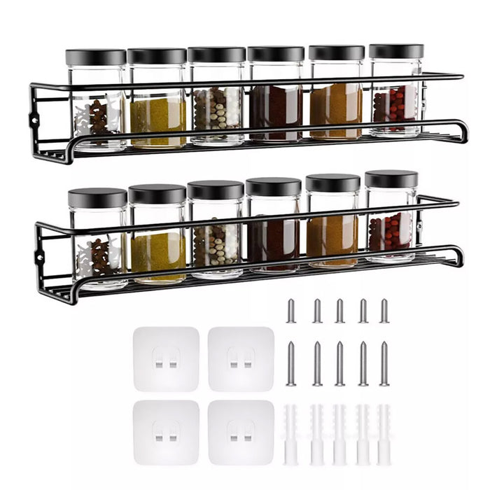 Wall Mounted Spice Rack Carbon Steel Adhesive Or Screw 29cm