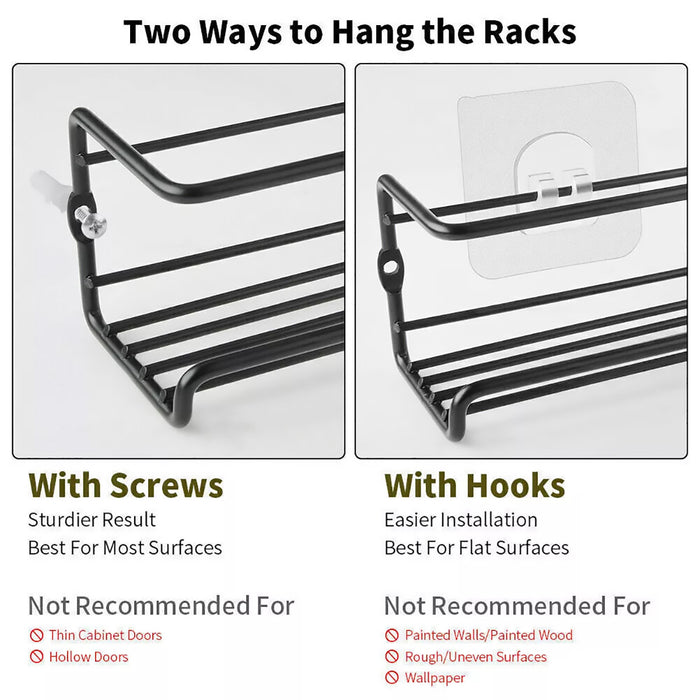 Wall Mounted Spice Rack Carbon Steel Adhesive Or Screw 29cm