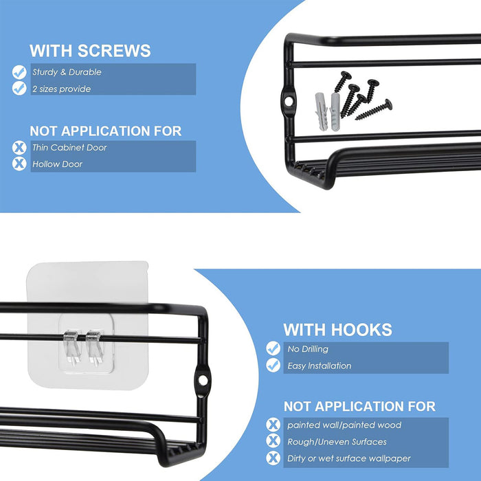 Wall Mounted Spice Rack Carbon Steel Adhesive Or Screw 29cm