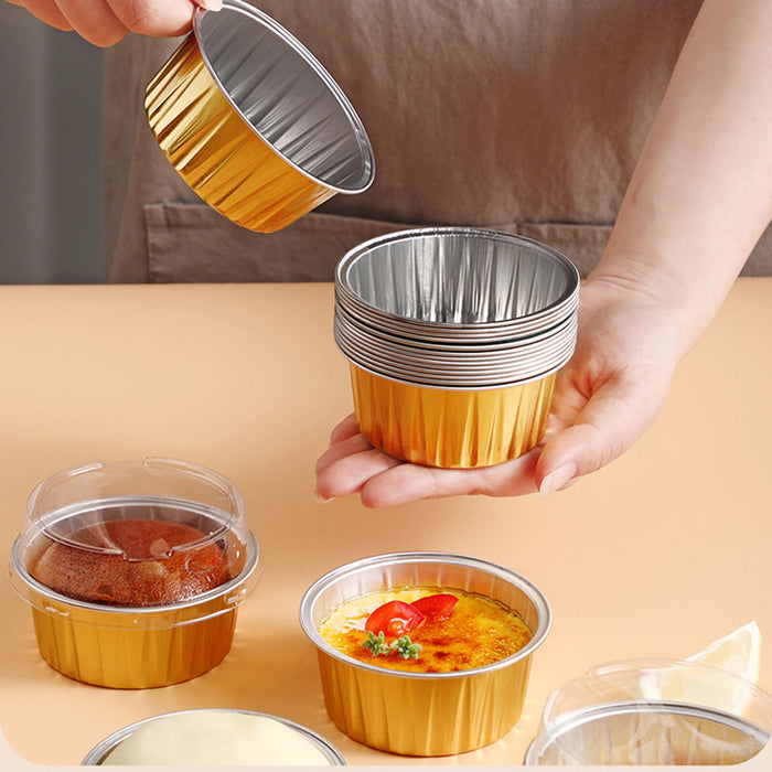 100 Pcs Aluminium Foil Pudding Cups with Lids 125 ml 8.7 cm Oven Safe