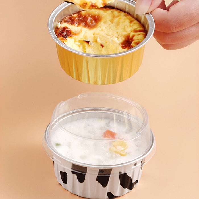 100 Pcs Aluminium Foil Pudding Cups with Lids 125 ml 8.7 cm Oven Safe