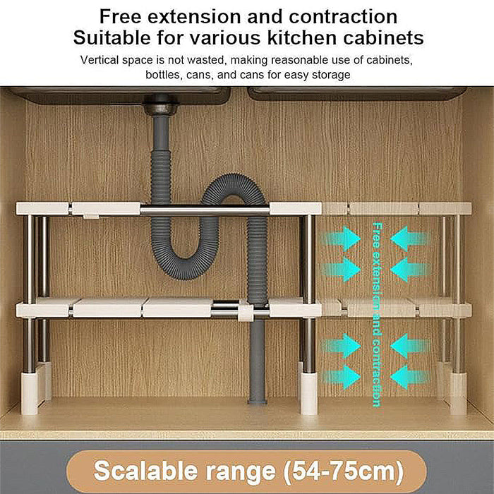 Expandable Kitchen Shelf Organiser Double Layer 54-75cm