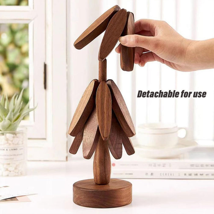 Solid Wooden Trivet for Hot Dish Walnut Christmas Tree Table Heat-Resistant Mat