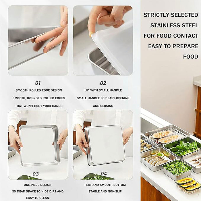 2pcs Stainless Steel Food Storage Containers With Lid, 55x200x55mm