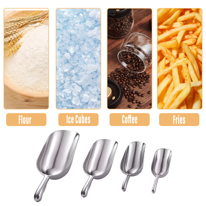 4 Sizes Cast Aluminum Scoop Silver for Ice Flour Rice