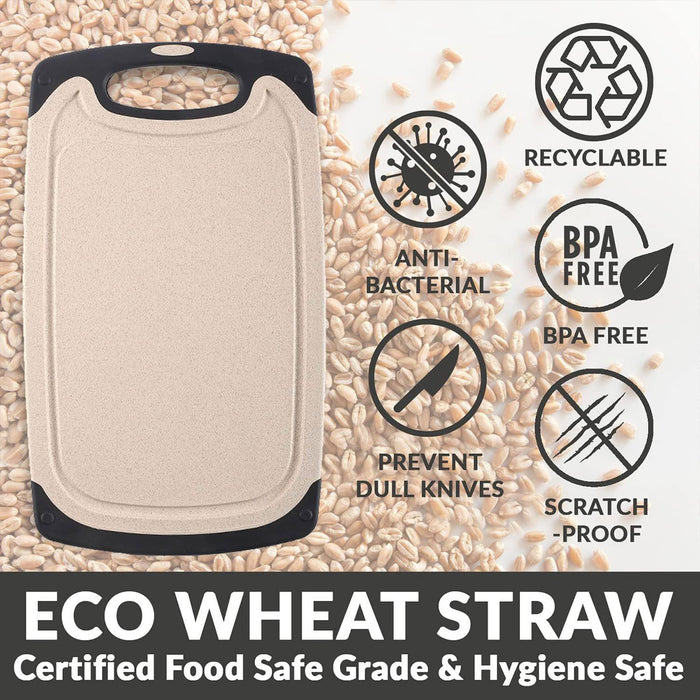 3PCS Wheat Straw Cutting Board Set Non Slip Juice Grooves