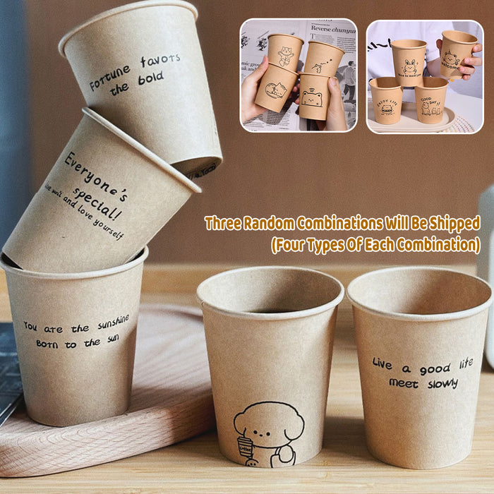 300 Pcs Kraft Paper Cups 250ml Leak Resistant Animal Print