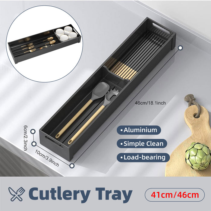 Aluminium Cutlery Tray Black with Adjustable Divider for Drawer