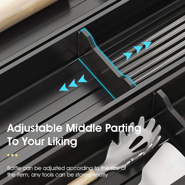 Aluminium Cutlery Tray Black with Adjustable Divider for Drawer