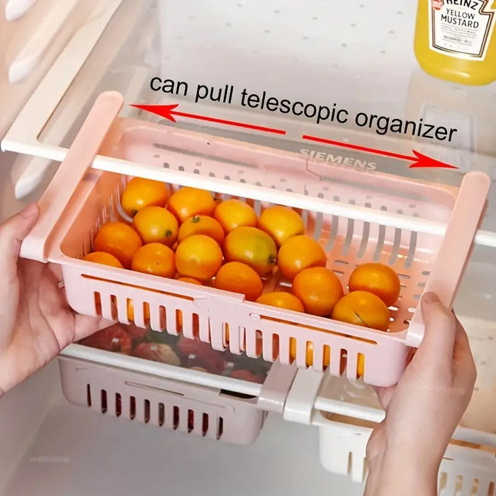 4PCS Fridge Storage Basket Organiser Adjustable Plastic Bins