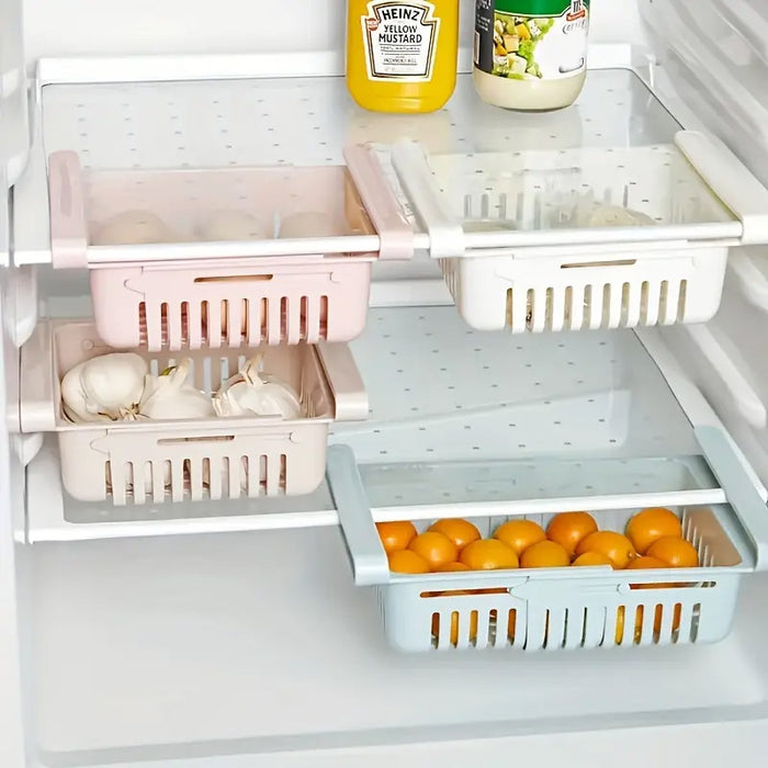 4PCS Fridge Storage Basket Organiser Adjustable Plastic Bins