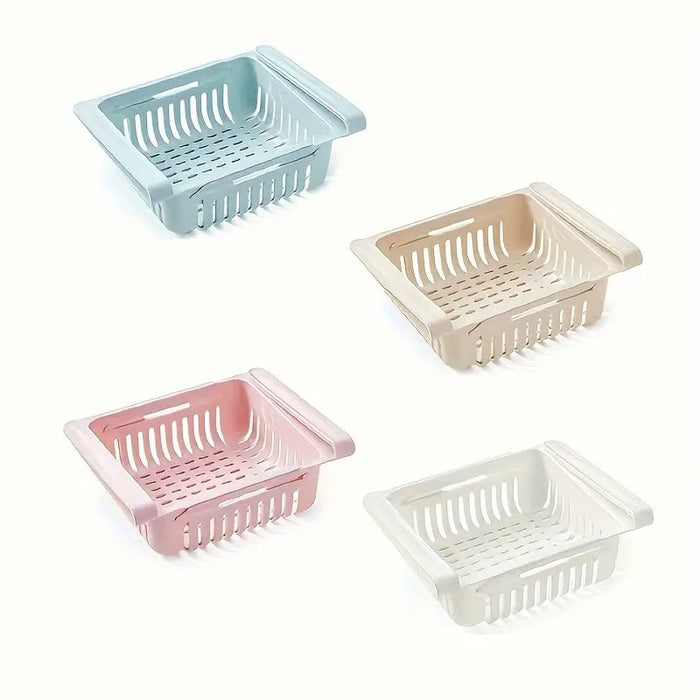 4PCS Fridge Storage Basket Organiser Adjustable Plastic Bins