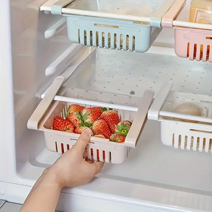 4PCS Fridge Storage Basket Organiser Adjustable Plastic Bins