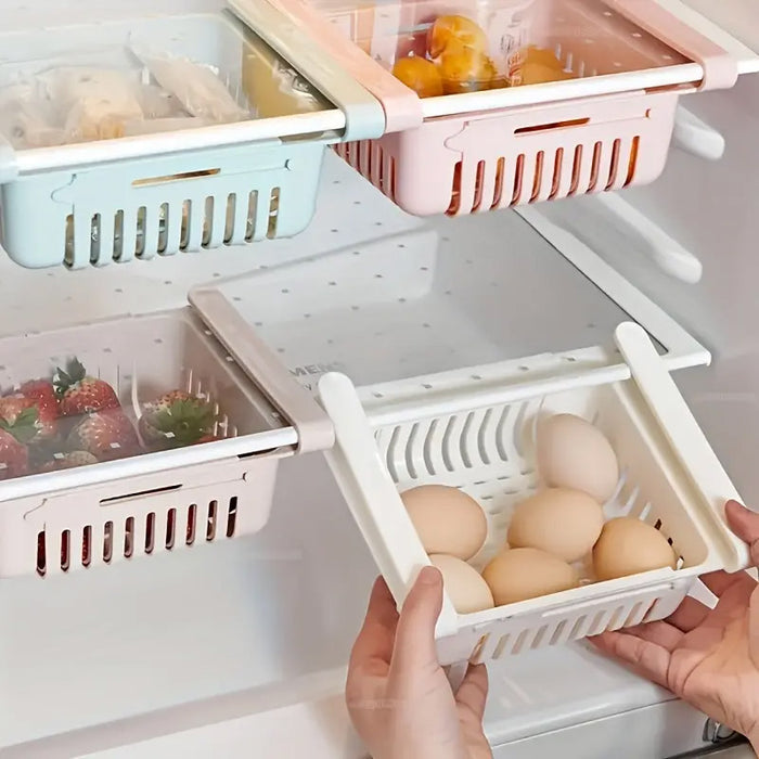 4PCS Fridge Storage Basket Organiser Adjustable Plastic Bins