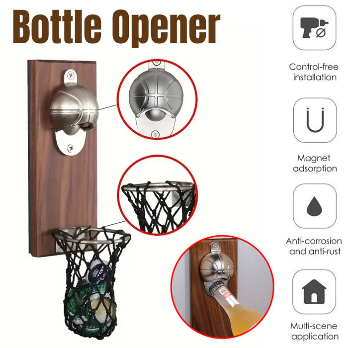 Magnetic Wooden Bottle Opener with Net Sports Design