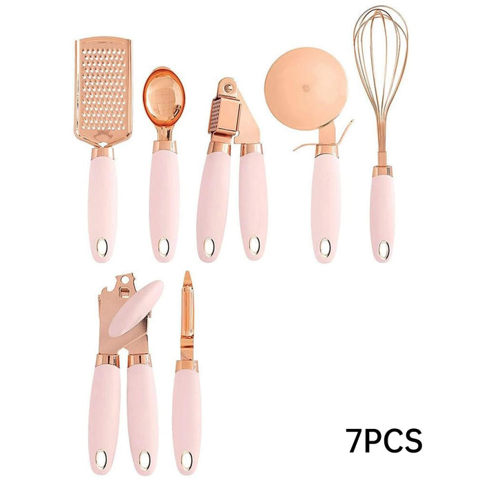 Copper Plated Stainless Steel Kitchen Tool Set of 7, Pink