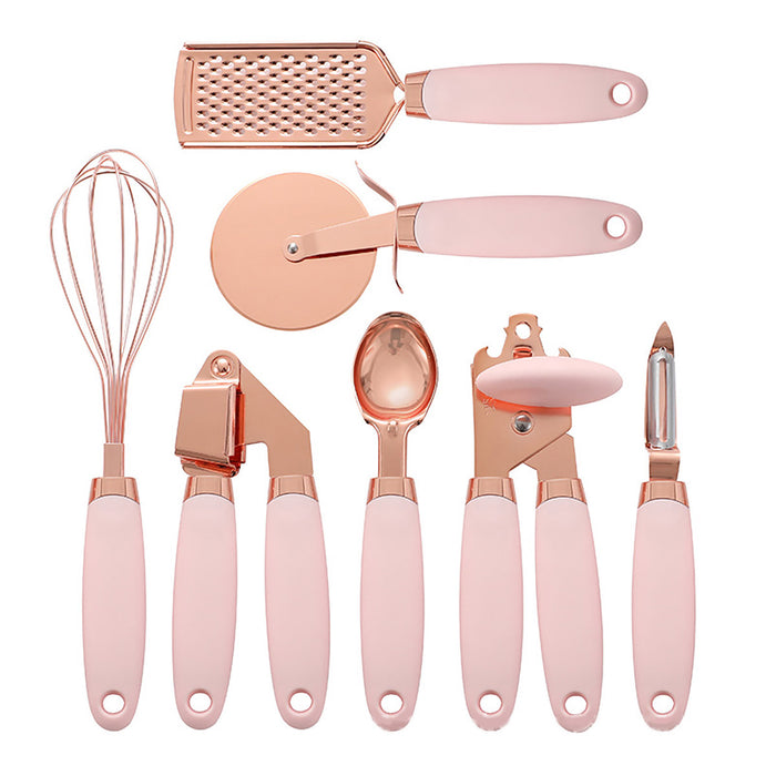 Copper Plated Stainless Steel Kitchen Tool Set of 7, Pink